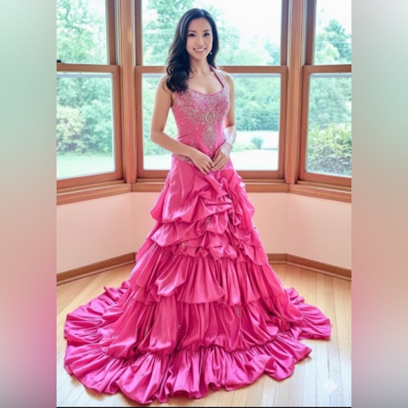 MARY's 3 Piece Pink Satin Prom Quincy Dress Set - Top = 4/6, Skirt = 0/2 or XS - Picture 1 of 9